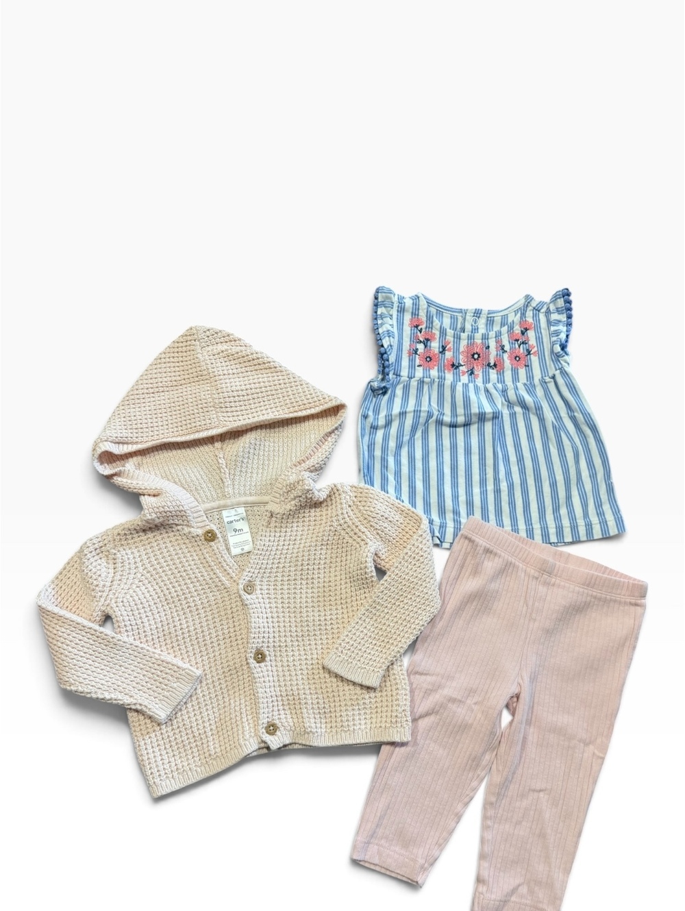 Carter's Baby Girl 3-Piece Set 9 Months - Hooded Cardigan Top Leggings